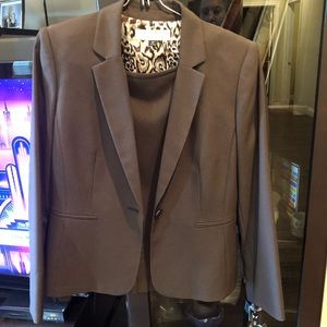Tahari brown pinstripe skirt suit, size 8p, new with tags!